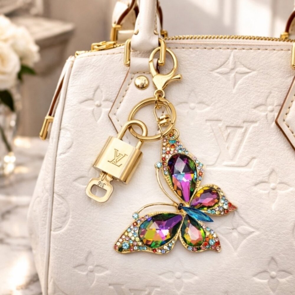 LV Gold Padlock 🔑 Authentic Louis Vuitton Charm + Unbranded Butterfly Keychain